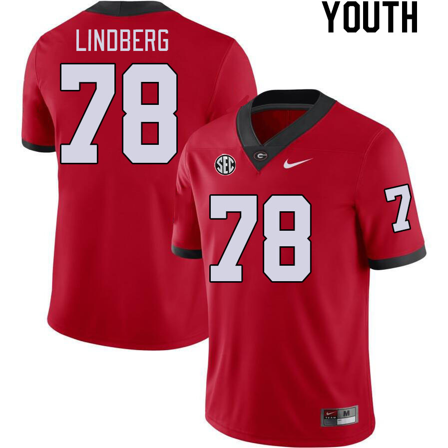 Youth #78 Chad Lindberg Georgia Bulldogs College Football Jerseys Stitched-Red - Click Image to Close